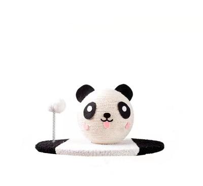 China 2022 Viable New Design Panda Shape Cat Scratching Post Sisal Scratcher Ball Toy With Riddle Stick for sale