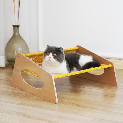 China Design Durable Hanging Moisture Proof Pet Cat Travel Hammock Wood Handmade Raised Cat Bed Cat Hammock for sale