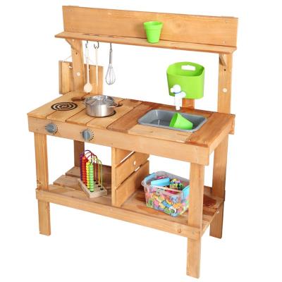 China Eco-Friendly Non-Toxic Custom Kids Mud Outdoor Play Kitchen Wooden Kitchen Toy Children Pretend Role Play Kids Wooden Kitchen Set Toy Cooking Game for sale