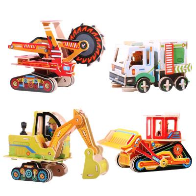 China 100% Custom Made Eco-Friendly Toy Truck Kit Educational Car Model Puzzle Car Engineering Car Construction Vehicle 3D Wooden Jigsaw Puzzles for sale