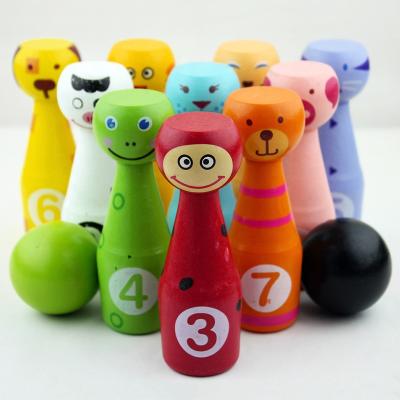 China Toy Bowling Set Toy Children Indoor Sports Outdoor Sports Wooden Bowling Game Set Animal Wooden Bowling Pins Outdoor Set Custom Outdoor Bowling Pins for sale