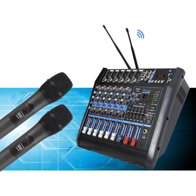 China With UHF 2 Microphone Wireless Professional Party Mixing Console With 2 Microphone And Amplifier 6 Channel Digital Wireless Audio Mixer for sale