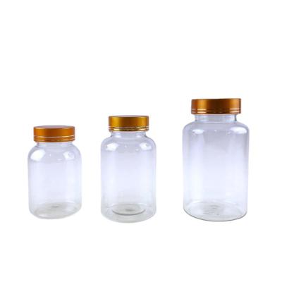 China 130/170/280ml Clear Plastic Medicine Pet Medicine Pill Capsule Tablets Bottle With Gold Screw Cap for sale