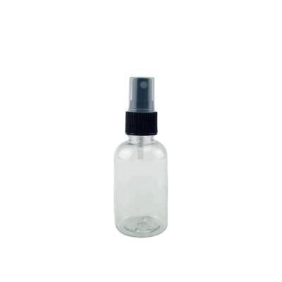 China Clear Round Plastic PET BEAUTY Perfume Lotion Cosmetic PACKAGING 60ml 2oz Boston Bottle With Spray Head for sale