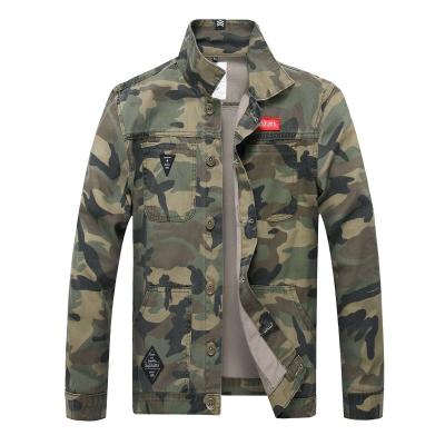 China Men's Breathable Lattice Jacket Personality Badge Slim Stretch Camouflage Denim Jacket Stylish for sale