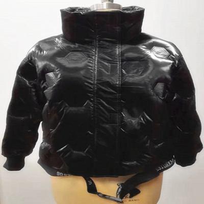 China 2021 raincoats new fashion embossed lightweight women stripper jacket stand collar winter shiny jacket for sale