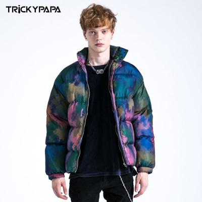 China Oversized plus size hip hop thickened tie dyed stand collar men's jacket men's CIA street bubble coat Korean for sale