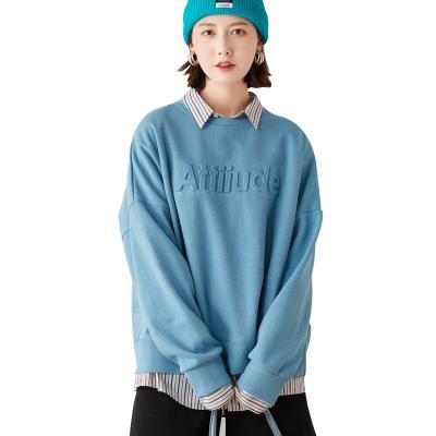 China parride embossed crewneck women cotton oversized crewneck embossed logo sweatshirt for sale