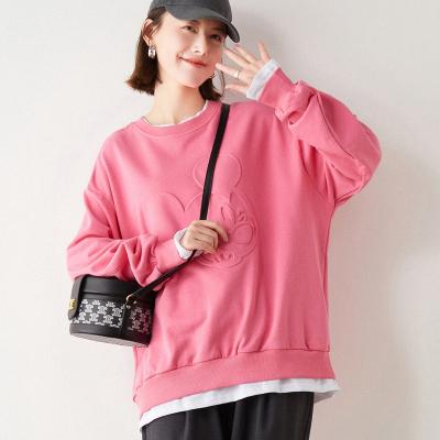 China Wholesale Anti-Wrinkle Oversized 100% Cotton Knitted Pullover Crewneck Women Embossed Sweatshirt for sale