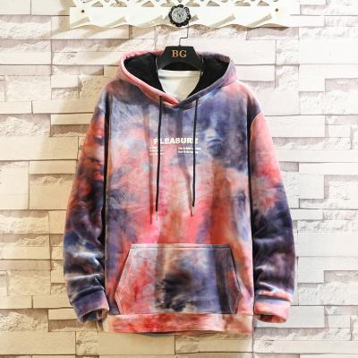 China Anti-wrinkle men's fleece winter sweatshirt tie dye casual warm loose pullover hoodies custom logo for sale