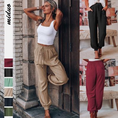 China Anti-Wrinkle Ladies Rayon Joggers Solid Comfortable Casual Pants Loose Pants Women for sale