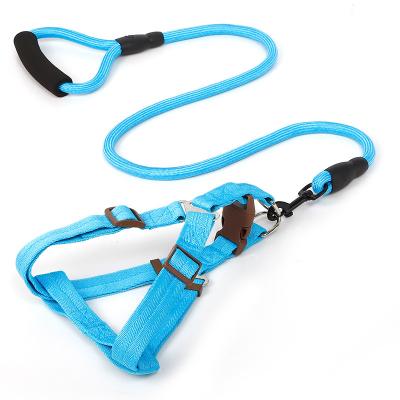 China Nylon Stocked Dog Leash Harness Set Puppies Pet Chest Leash Collar Advance Adjustable Rope for Small and Large Dogs Walking Accessories for sale