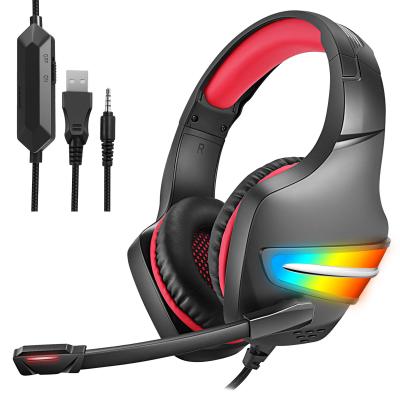 China J6 red version LED gaming headset with stereo bass microphone volume control gaming headset for sale