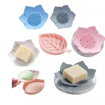 China Modern Bathroom Soap Holder with Double Layer Flower Design and Non Slip Silicone Tray for sale