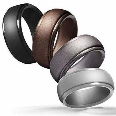 China Silicone Wedding Ring for Men 4 Packs Singles Step Edge Sleek Design Metallic Black and Camo for sale