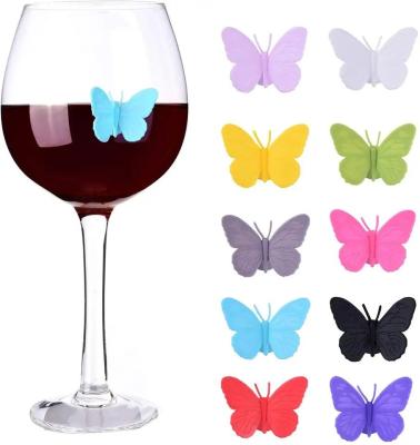 China Stocked Silicone Cute Butterfly Design Wine Glass Bottle Mug Cup Identification Tags for sale