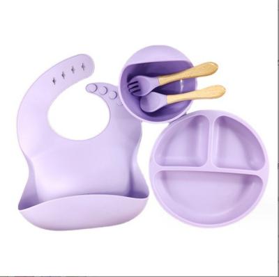 China Silicone Baby Feeding Set Bpa Free Dinnerware Type with Bowl Bottle Spoon and Bib for sale