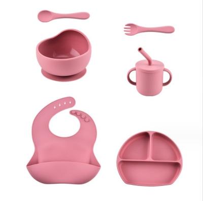 Cina Bambini piatto da pranzo utensili da tavola suczione tazza alimentazione set di alimenti di grado di silicone bowl forchetta set in vendita