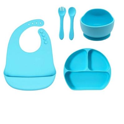 China Silicone Baby Feeding Set 5pcs Best Waterproof Safety Easy Clean Bowl with Spoon Bib for sale