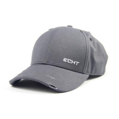 China Gray Long Strap Vintage Street Style COMMON Hat Distressed Ripped Baseball Cap for sale