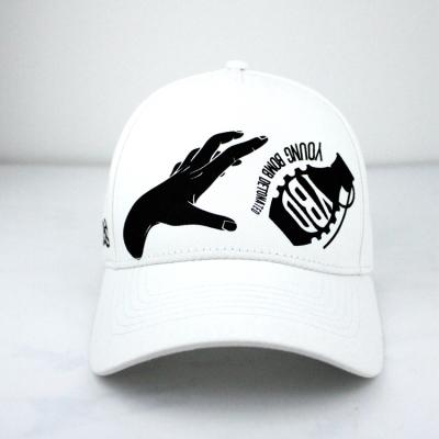 China Boma COMMON Logo Custom Printed White Hat With PVC Label Retainer Clip Baseball Cap for sale