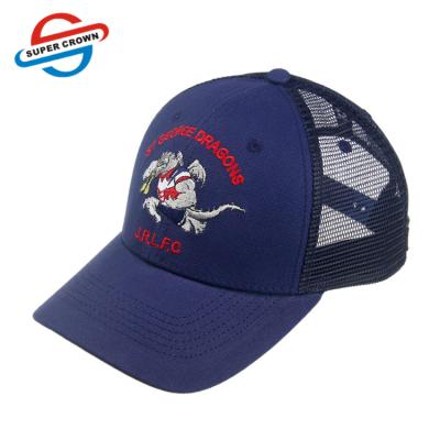 China Custom Blue Animal Hip Hop Cartoon Logo Embroidery Sunvisor Wholesale Snapback Mesh Trucker Hat for sale