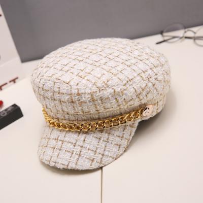 China COMMON Autumn Winter Chain Wool Military Berets for Women Army Hat Sailor Hat Black Girl Female Flat Ladies Travel Berets Painters Hat for sale