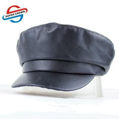 China Wholesale Picture Winter Vintage Style Military PU Black Beret Hat For Women Men Fashion Rhinestone Flat Hats Newsboy Leather Hat for sale