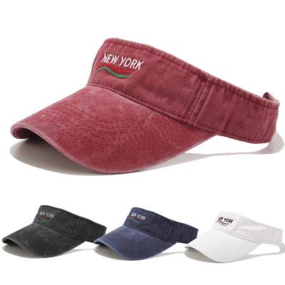 China Simple Embroidery Sun Visor Blank Top Hats Washed Denim Cotton Women Sun Beneficial Covers Men Women Sport Adjustable Hat for sale