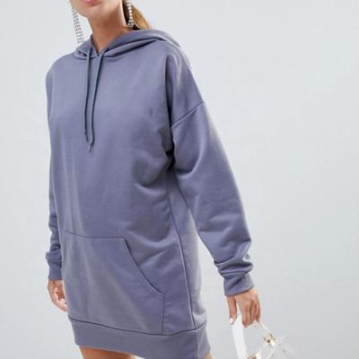 China Anti-shrink empty oversized fit hoody dress with drawstring fashion hoodie dropped shoulder pocket hoodies women dress for sale