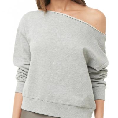 China Viable Wholesale Ladies Off Shoulder Heather Gray Sweatshirts, Cotton Edge Long Neck Sweatshirts For Women Clothing for sale