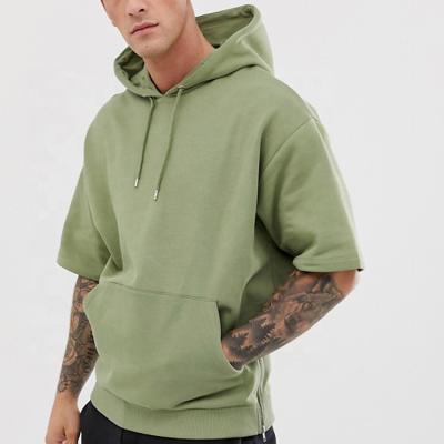 China Wholesale High Quality Custom Made Men Anti Shrink Short Sleeve Oversized Hoodies With Side Zipper Pocket Drawstring Hood for sale