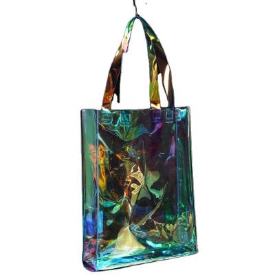 China Fashion Shoulder Waterproof Tote Bag Beach And New Design Hologram Women Handbags Clear PVC Transparent Shopping for sale