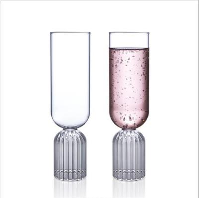 China New Classic / Postmodern 200ml Collection May Hand Blown Flute Glass Feature Pleated Stem for sale