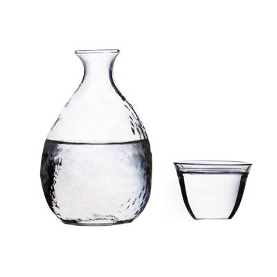 China BRIEF Hand Blown Glass Sake Carafe and Set of 4 Sake Cups for sale