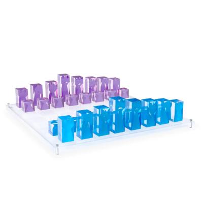 China Luxury Clear Colorful Magnetic Acrylic Chess Set Chess Pieces Lucite Chess Set Eco-Friendly Custom Game For Kids for sale