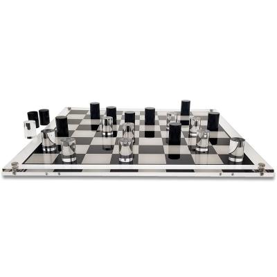 China Wholesale Custom Professional Luxe Black Clear Acrylic 3D Controllers Chess Game Competition Set Crystal Lucite Travel Chess Board Sets For Kids Adults for sale