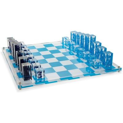 China Popular Luxury Premium High Quality Acrylic Chess Set Competition Navy And 3D Printing Light Blue Chess Set Custom Chess Set For Indoor Adults Go Game for sale