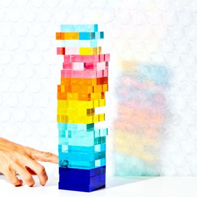 China Eco-Friendly Custom Game Figures 54pcs Custom Plastic Tumbling Stacking Blocks Tower Game Building Block Set Rainbow Acrylic Stacking Tower Puzzle Game for sale