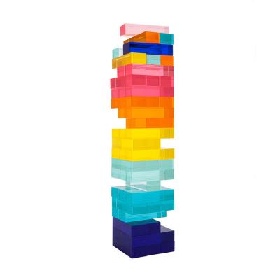 China Eco-friendly Colorful Outdoor Custom Plastic Building Blocks Mini Stacking Game Set Giant Lucite Acrylic Tumbling Tower For Kids for sale