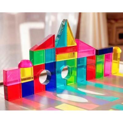 China Toy 28pcs Gem Building Cubes Castle Block Stacking Toys Acrylic Geometric Shape Colored Blocks Game With Case Kids for sale