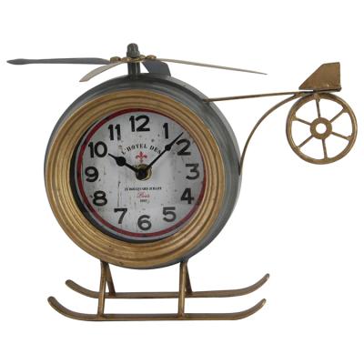 China Antique Style Helicopter Shape Table Clock Iron Custom Home Decorative Clock for sale