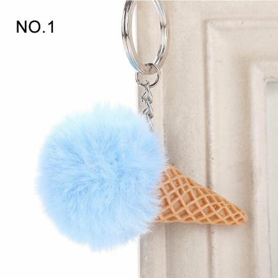 China Fashion Hairy Ball Ice Cream Keychain Handbag Charm Ring Keyring Key Chain Pendant Decor C052 for sale