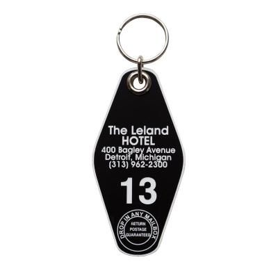 China CD602 Fashion Glitter Custom Hotel Acrylic Key Chain Logo Printing Plastic Motel Keychain for sale