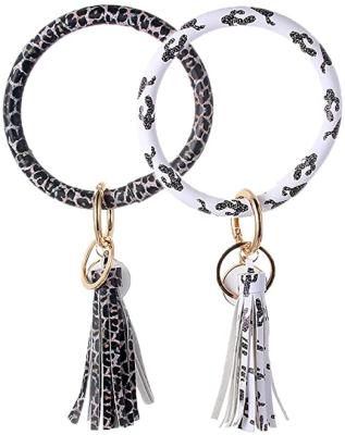 China C5026 Fashion Bracelet Key Ring Chain Large Circle Tassel Leather Key Fob Bracelet Key Chain for sale