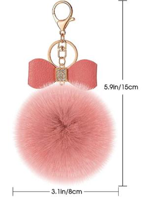 China Metal Faux Stone Faux Fur Key Chain Fluffy Ball Pom Poms Keychain For Women Girls Key Chain C3049 for sale