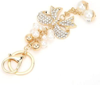 China C5232 Fashion Rhinestone Bowknot Alloy Bead Key Chain Ring Charm Pendant For Women Girl Key Chain for sale