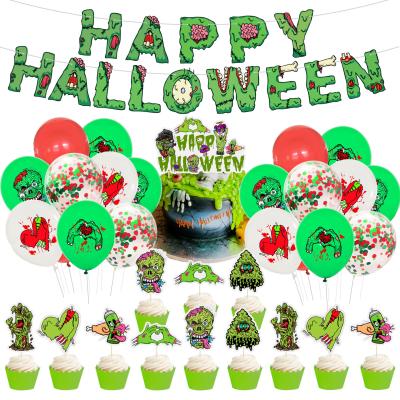 China New CD539 Fashion Party Supplies Set Halloween Party Deorations Favors Happy Halloween Banner Cake Topper Confetti Balloon for sale