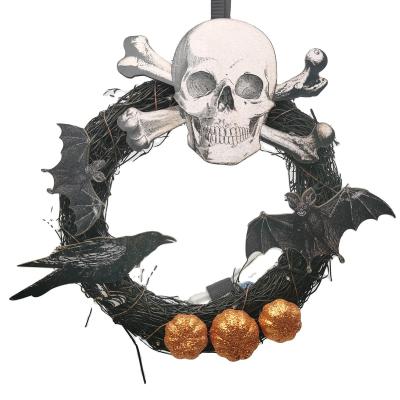 China Halloween Wreaths For Front Garland Door Decoration Halloween Witch Wall Fall Wreath LED Lighted Up Halloween Wreath for sale