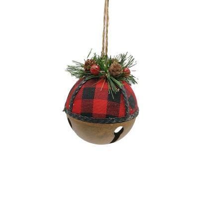 China Christmas Decoration Supplies Buffalo Plaid Fabric Wrapping Ball Christmas Tree Decoration Foam Ball Hanging Christmas Ball for sale